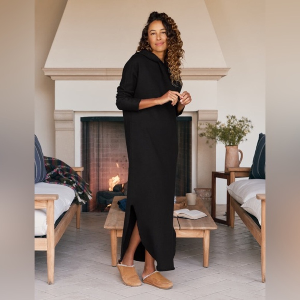 Frank & Eileen James Triple Fleece Hooded Maxi Dress Black